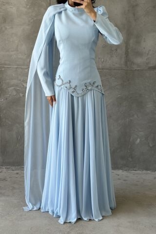 Zehra Hijab Evening Dress Baby Blue