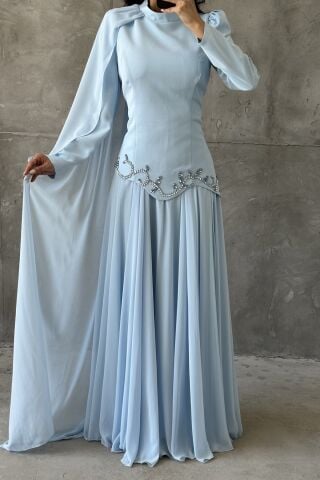Zehra Hijab Evening Dress Baby Blue
