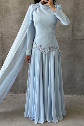 Zehra Hijab Evening Dress Baby Blue