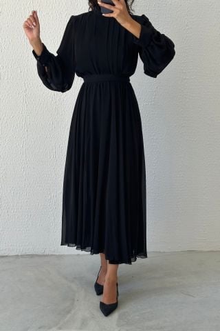 Eşsiz Tasarım Şifon Tesettür Abiye Siyah