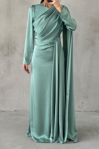 Lavina Satin Modest Evening Dress Mint Green