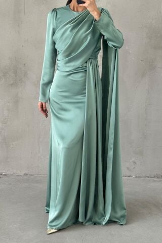 Lavina Satin Modest Evening Dress Mint Green
