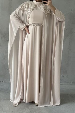 Feray Tesettür Abiye Krem