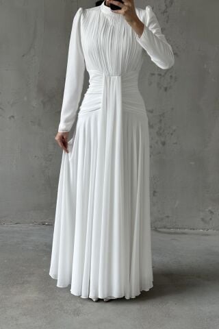 Azra Tesettür Abiye Beyaz