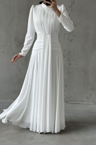 Azra Hijab Evening Dress White