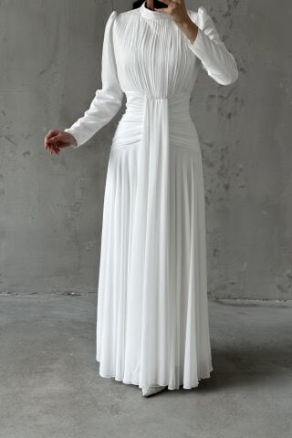 Azra Tesettür Abiye Beyaz