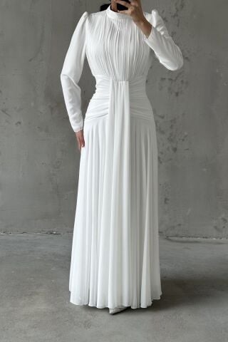 Azra Tesettür Abiye Beyaz