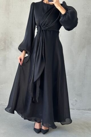 Şık Tasarım Basic Janjan Tesettür Abiye Siyah