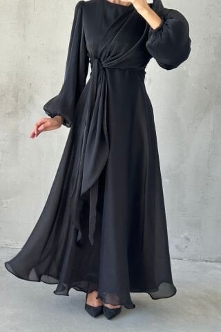 Stylish Design Basic Janjan Hijab Evening Dress Black