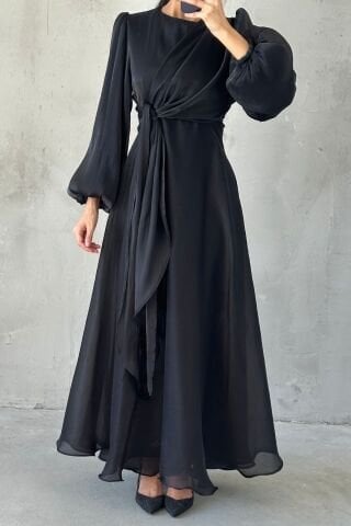 Şık Tasarım Basic Janjan Tesettür Abiye Siyah