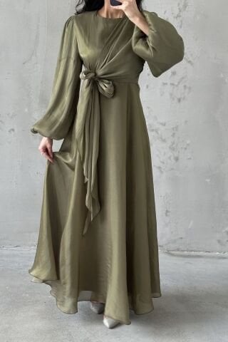 Stylish Design Basic Janjan Hijab Evening Dress Khaki
