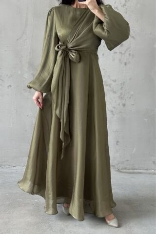 Şık Tasarım Basic Janjan Tesettür Abiye Haki