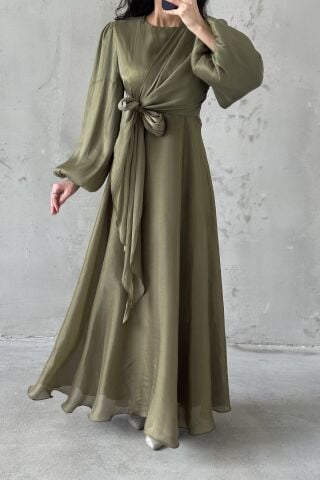 Şık Tasarım Basic Janjan Tesettür Abiye Haki