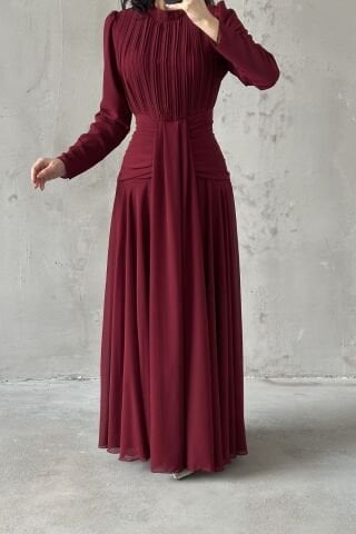 Azra Hijab Evening Dress Burgundy