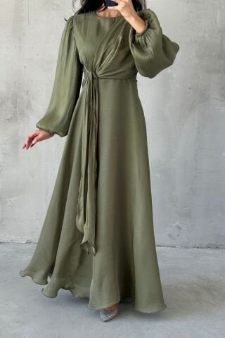 فستان سهرة جانجان حجاب أساسي بتصميم أنيق كاكي