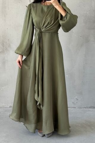 Şık Tasarım Basic Janjan Tesettür Abiye Haki