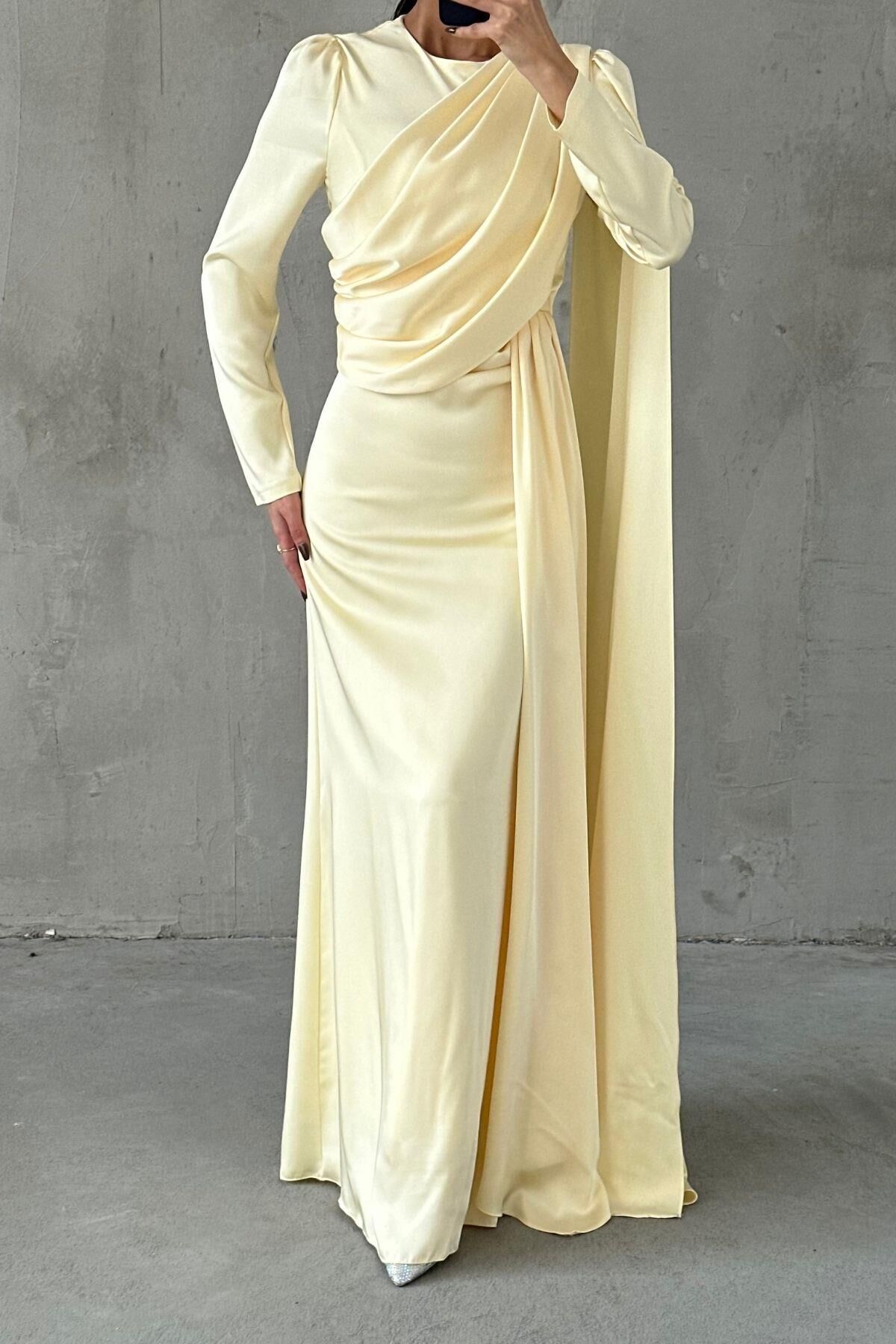 Lavina Satin Modest Evening Dress Yellow