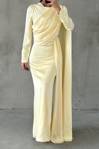 Lavina Satin Modest Evening Dress Yellow