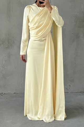 Lavina Satin Modest Evening Dress Yellow