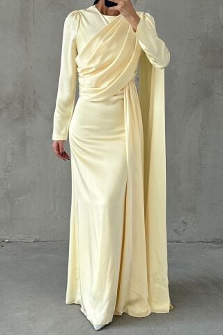 Lavina Satin Modest Evening Dress Yellow