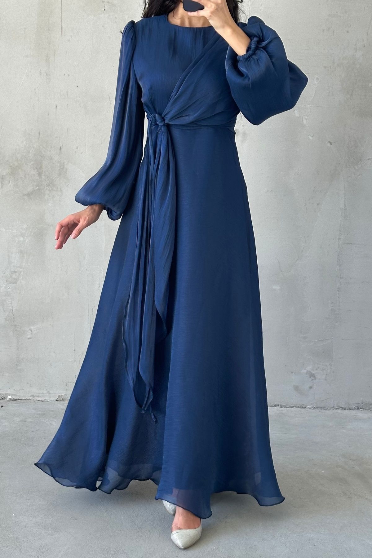 Stylish Design Basic Janjan Hijab Evening Dress Navy Blue