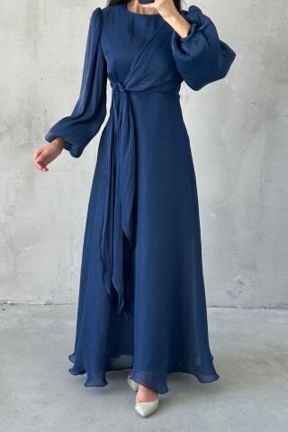 Stylish Design Basic Janjan Hijab Evening Dress Navy Blue