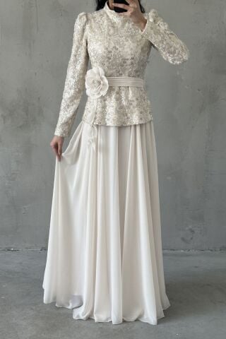 Nare Tesettür Abiye Ekru