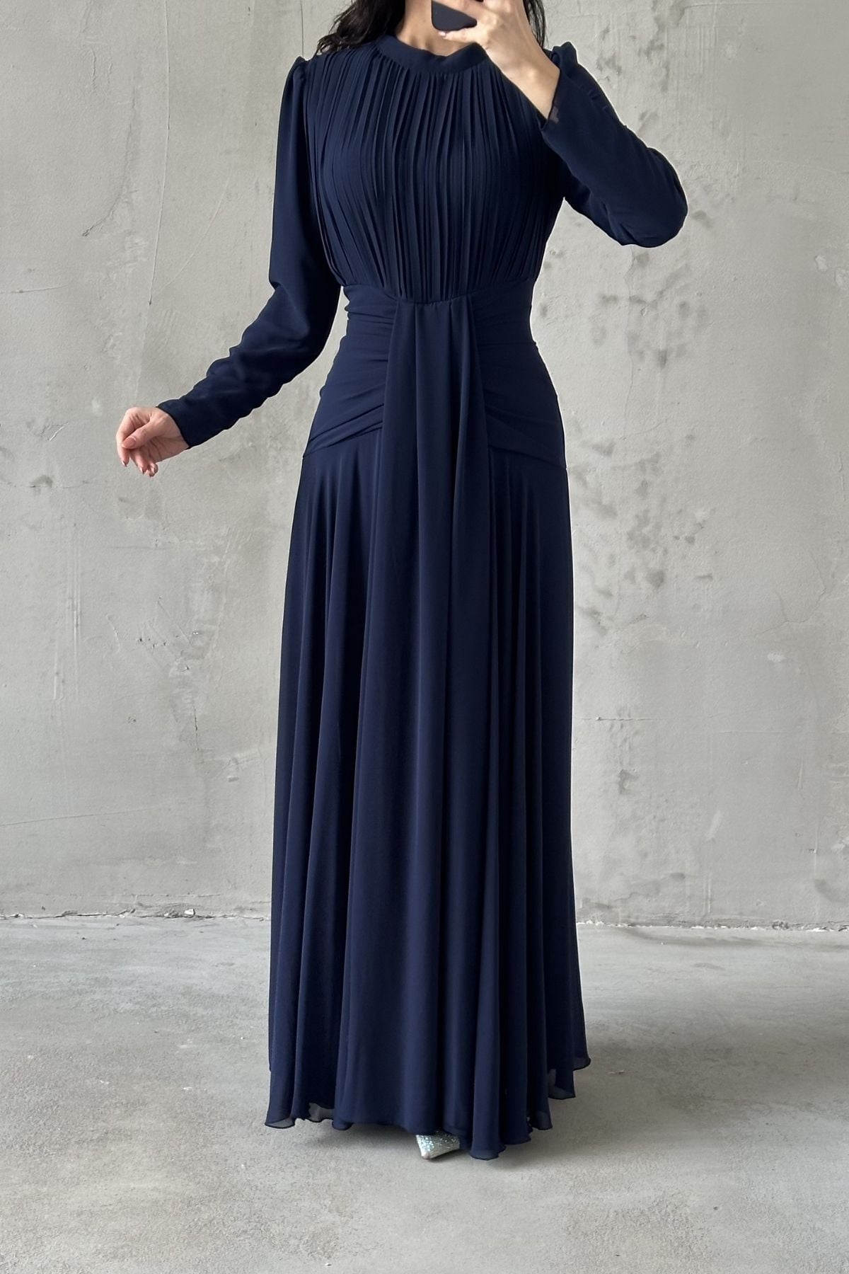 Azra Hijab Evening Dress Navy Blue