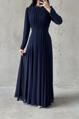 Azra Hijab Evening Dress Navy Blue