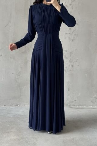 Azra Hijab Evening Dress Navy Blue
