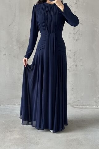Azra Hijab Evening Dress Navy Blue