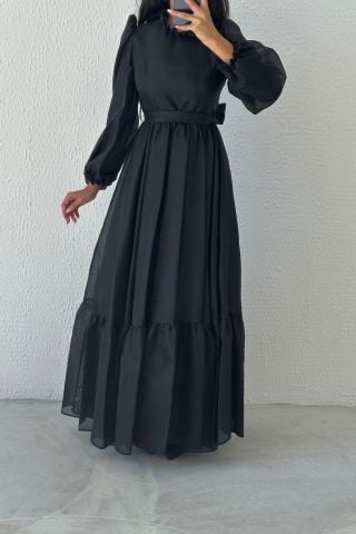 Sade Organze Tesettür Abiye Siyah