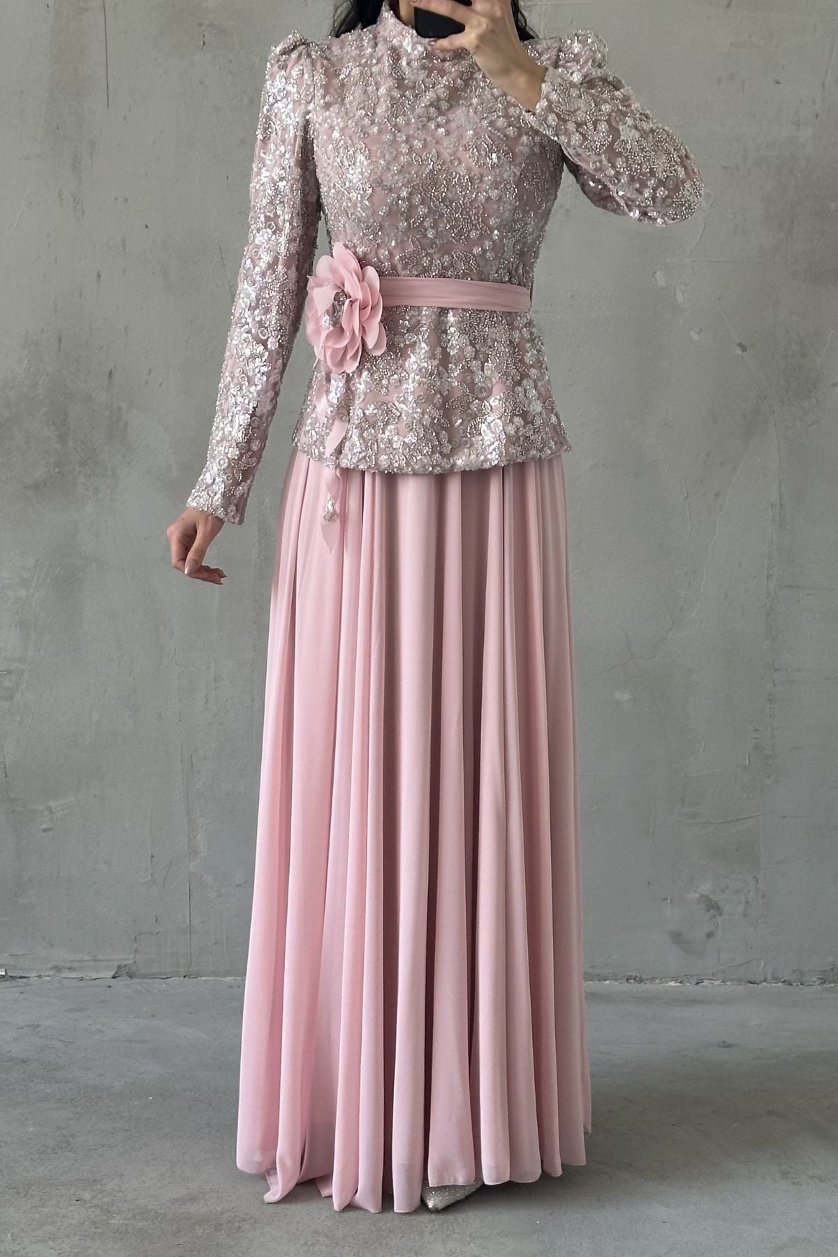 Nare Tesettür Abiye Pembe