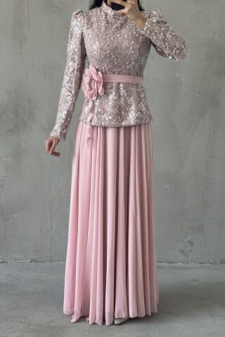 Nare Tesettür Abiye Pembe