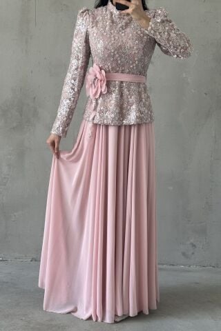 Nare Tesettür Abiye Pembe