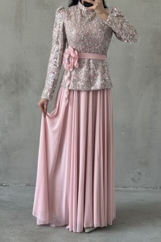 Nare Tesettür Abiye Pembe