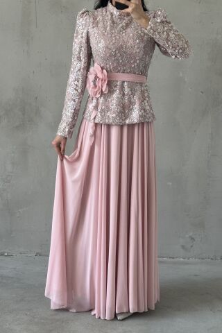 Nare Tesettür Abiye Pembe