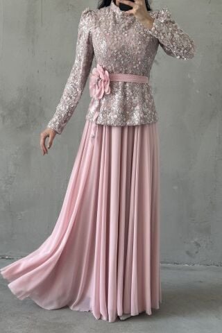 Nare Tesettür Abiye Pembe