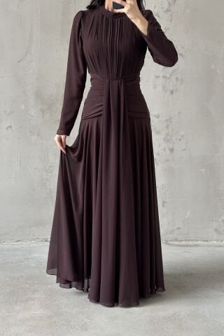 Azra Hijab Evening Dress Brown