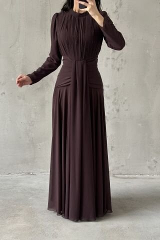 Azra Hijab Evening Dress Brown