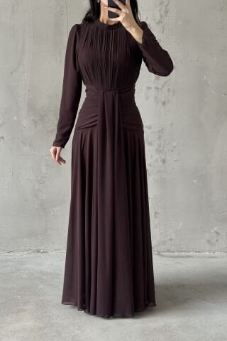 Azra Tesettür Abiye Kahverengi