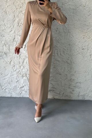 Etkileyici Kalıp Taş Saten Tesettür Elbise