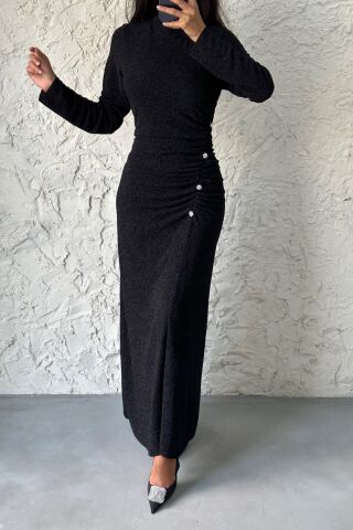 Fish Model, Stoned Knitted Glitter Hijab Evening Dress Black 36