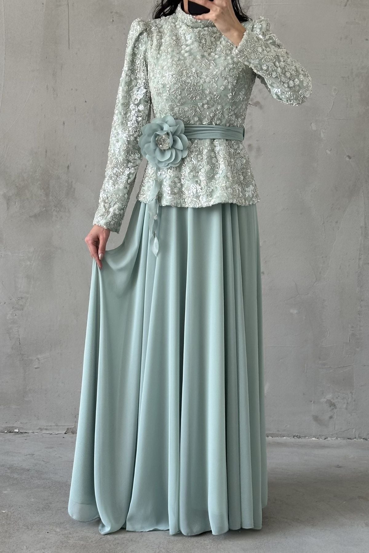 Nare Hijab Evening Dress Mint Green