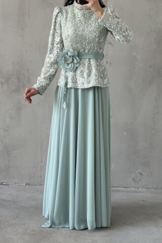 Nare Tesettür Abiye Mint Yeşili