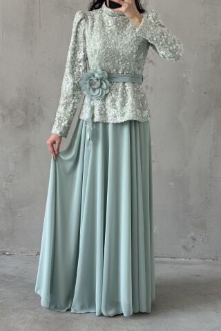 Nare Tesettür Abiye Mint Yeşili
