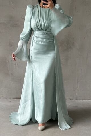 Drape Ve Pelerin Detaylı Janjan Tesettür Abiye İndigo