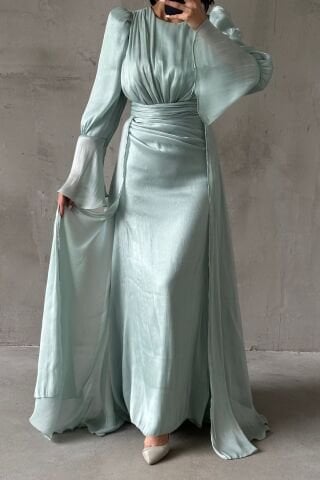 Drape Ve Pelerin Detaylı Janjan Tesettür Abiye İndigo