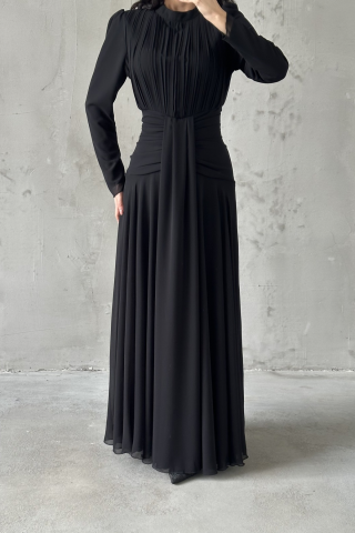 Azra Hijab Evening Dress Black