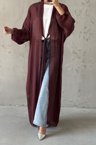 Zarif Tasarım Janjan Tesettür Abaya Kahverengi